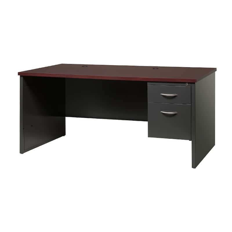 Hirsh Executive Office Modular Right-Hand Single Pedestal File Desk for Office, 30" D x 66" W, Charcoal / Mahogany