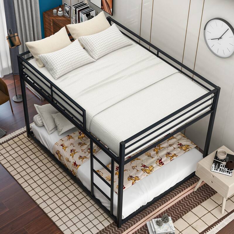 Metal Bunk Bed with Ladder - Black - Full