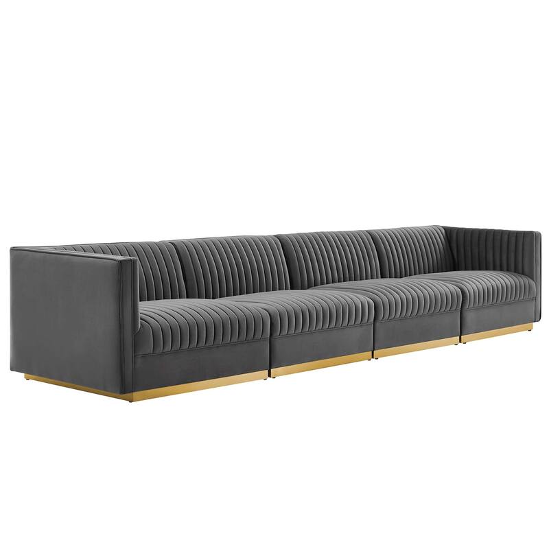 Sanguine Channel Tufted Performance Velvet 4-Seat Sectional Sofa