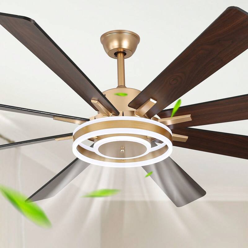 Cusp Barn 72" Modern LED Ceiling Fan with Lights and Remote, Reversible 6 Speeds Chandelier Ceiling Fan for Large Room - Gold