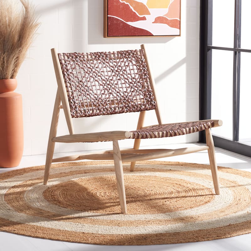 SAFAVIEH Bandelier Open Leather Weave Squared Accent Chair. - 26" W x 32" D x 31" H