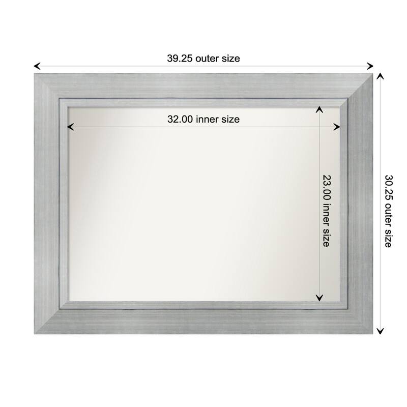 Romano Silver Framed Non-Beveled Custom Wall Mirror, Bathroom Vanity Mirror - Outer Size: 39.25 x 30.25