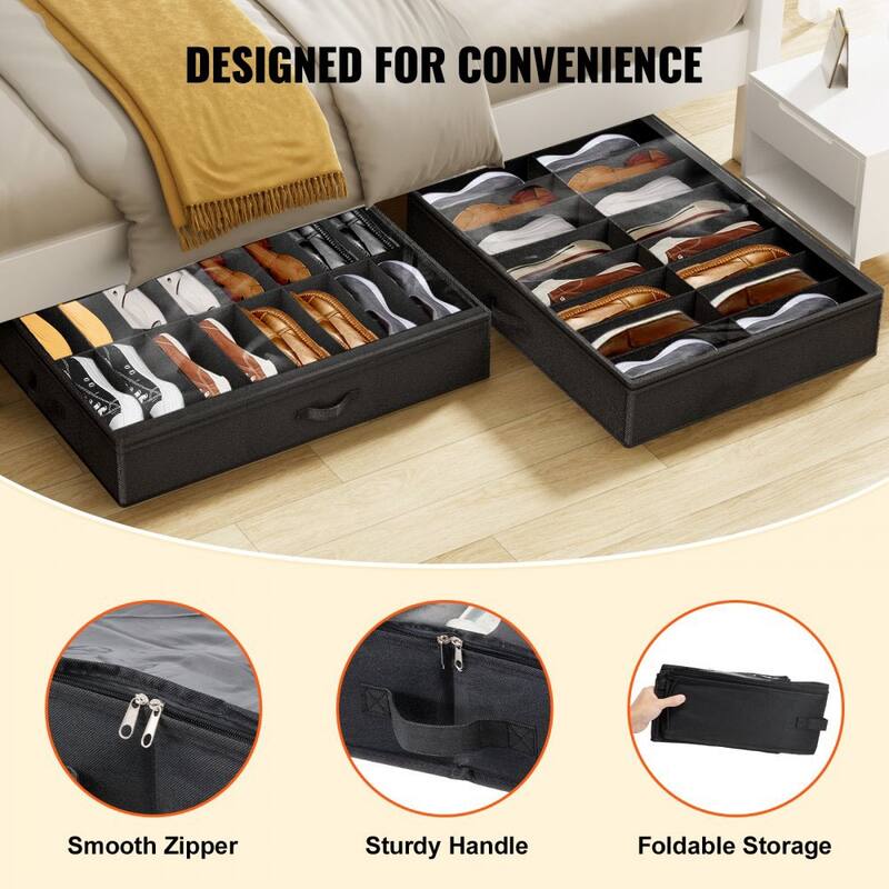 Under Bed Shoe Storage Organizer Set of 2 with 32 Compartments - 31.5 x 23.6 x 5.9 in