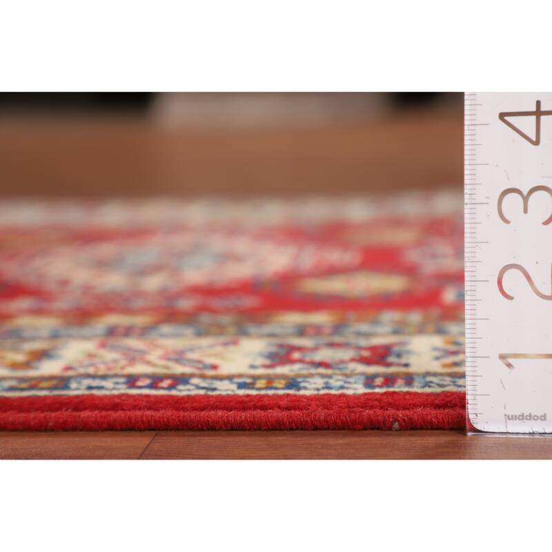 Geometric Red Kazak Oriental Accent Rug Bedroom Handmade Wool Carpet - 2'8" x 4'3"