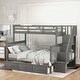 preview thumbnail 1 of 7, Grey Twin Over Full Wood Bunk Bed with Drawers & Stairs Gray