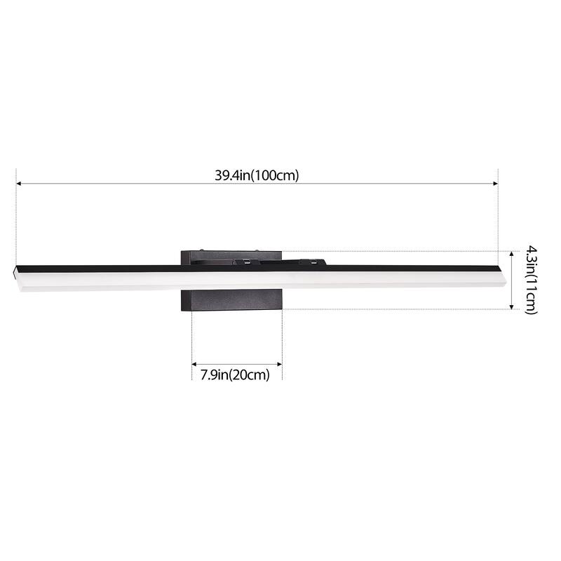 39 Inch Modern LED Bathroom Vanity Light,Sleek Black Metal Wall Light