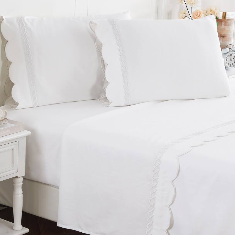 Home Sweet Home Collection 600TC Cotton Scallop Rope Embroidery Sheet Set & Pillowcases