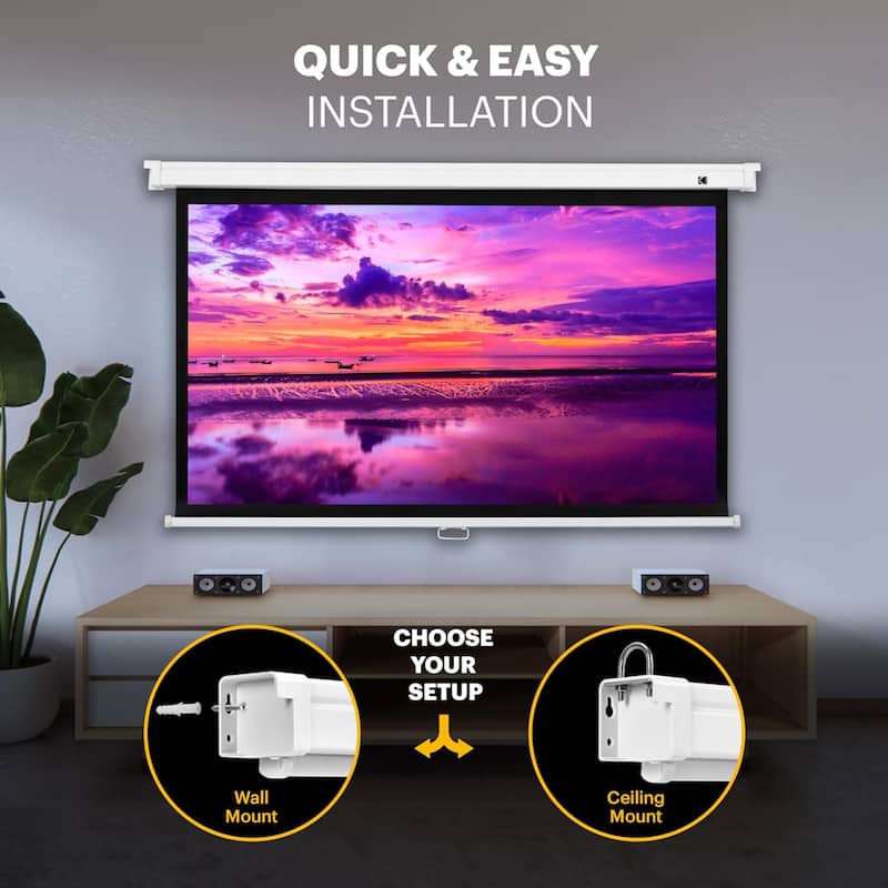 Kodak Manual Pull Down Projector Screen, Large 16:9 Retractable Screen