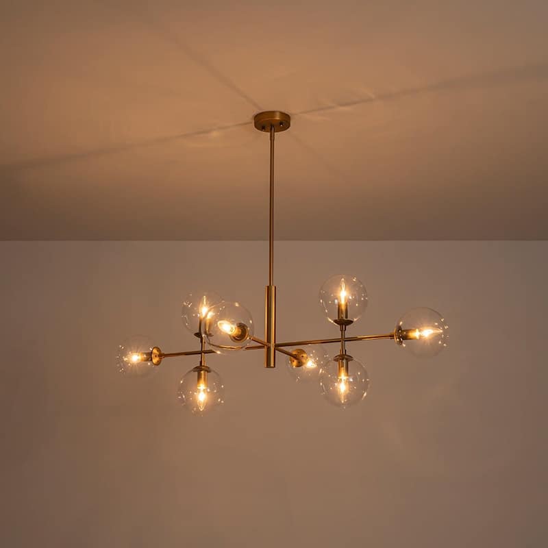 Mid-Century 8-Light Clear Glass Globe Sputnik Island Chandelier