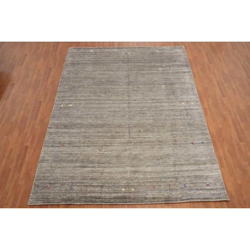 Hand Knotted Oriental Viscose Silk Carpet Tribal Animal Pictorial Greys & Charcoal Gabbeh Area Rug - 11' 11'' X 8' 11''