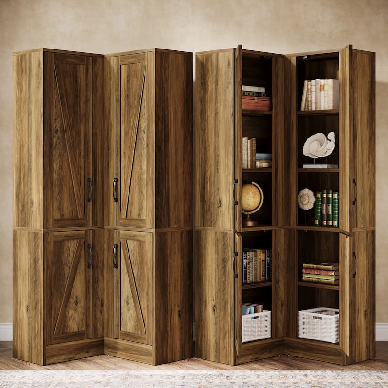 70.8-in Corner Cabinet, Farmhouse Accent Cabinet with Barn Doors