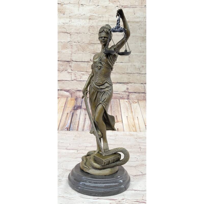 Large 14” Heavy Solid Bronze Lady Blind Justice Statue Lawyers Themis Deal Decor