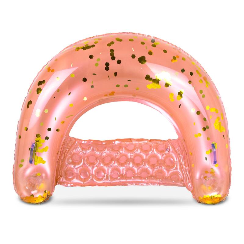 POZA Rose Gold Inflatable Pool Float Chair Filled w/ Sparkle Confetti - 48 x 38 Inch