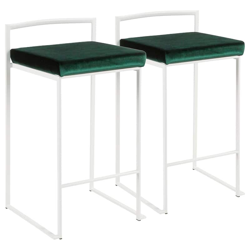 Lumisource Counter Stool in White with Grey Faux Leather - Set of 2 - 16"Lx17.5"Wx31"H - Counter Height/Counter height - Set of 2 - White, Green