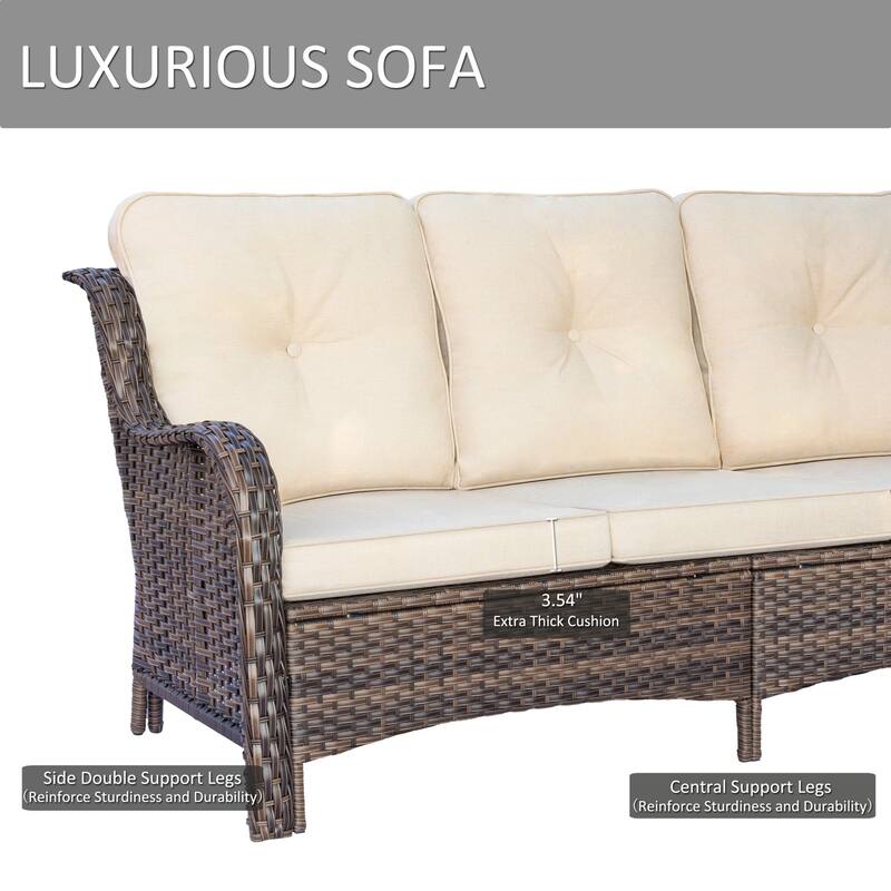Outdoor Wicker Patio Conversation Seating Sofa Sets with Swivel Chairs