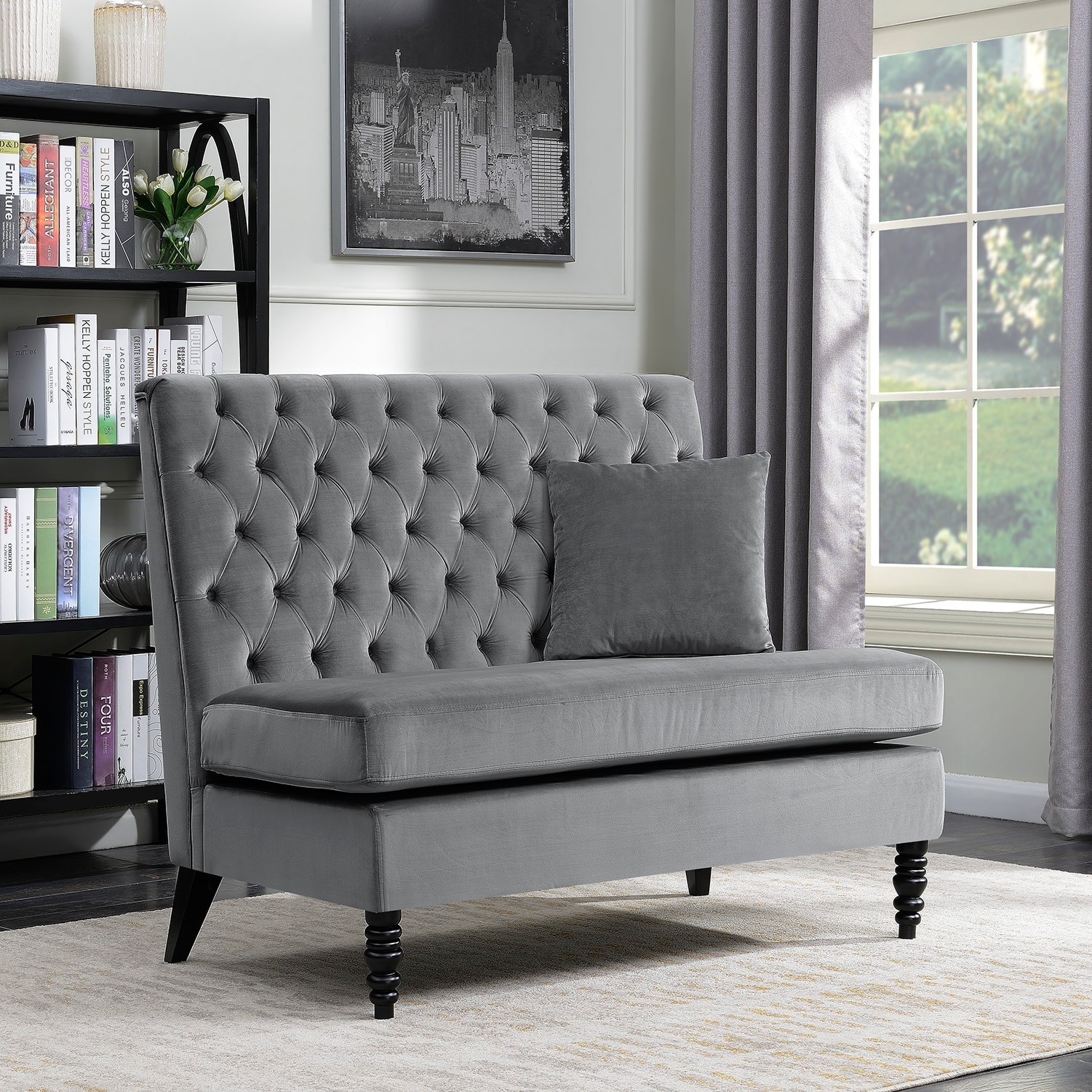 Belleze Modern Button Tufted Style Settee Bedroom Bench Loveseat Sofa Velvet Gray