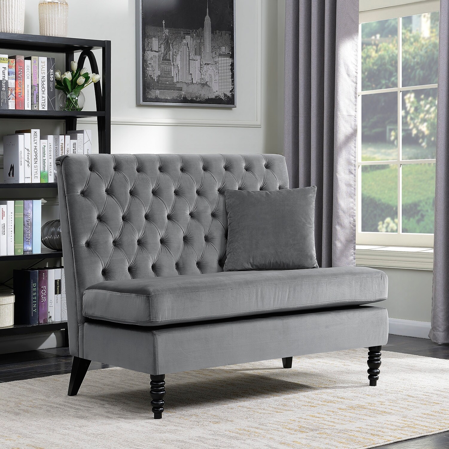 Belleze Modern Loveseat Bench Sofa Tufted Settee High Back Love Seat Bedroom Velvet