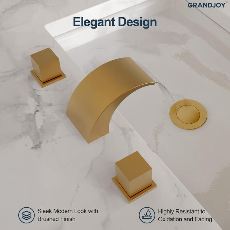 GRANDJOY Low Arc Waterfall Widespread Bathroom Sink Faucet