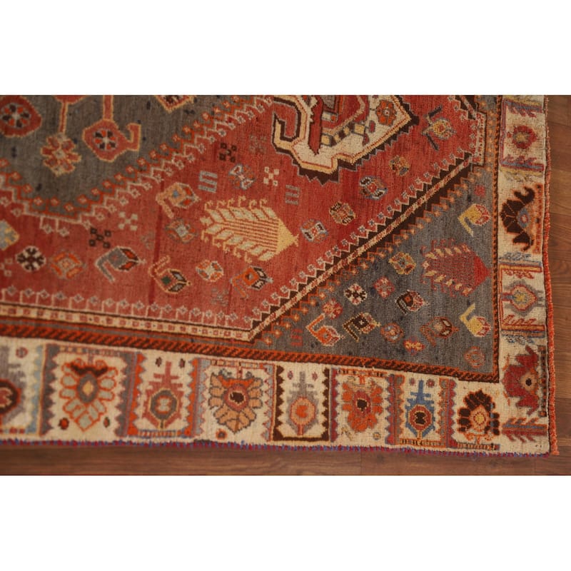 Orange Shiraz Persian Vintage Runner Rug Handmade Wool Carpet - 3'6"x 10'1"