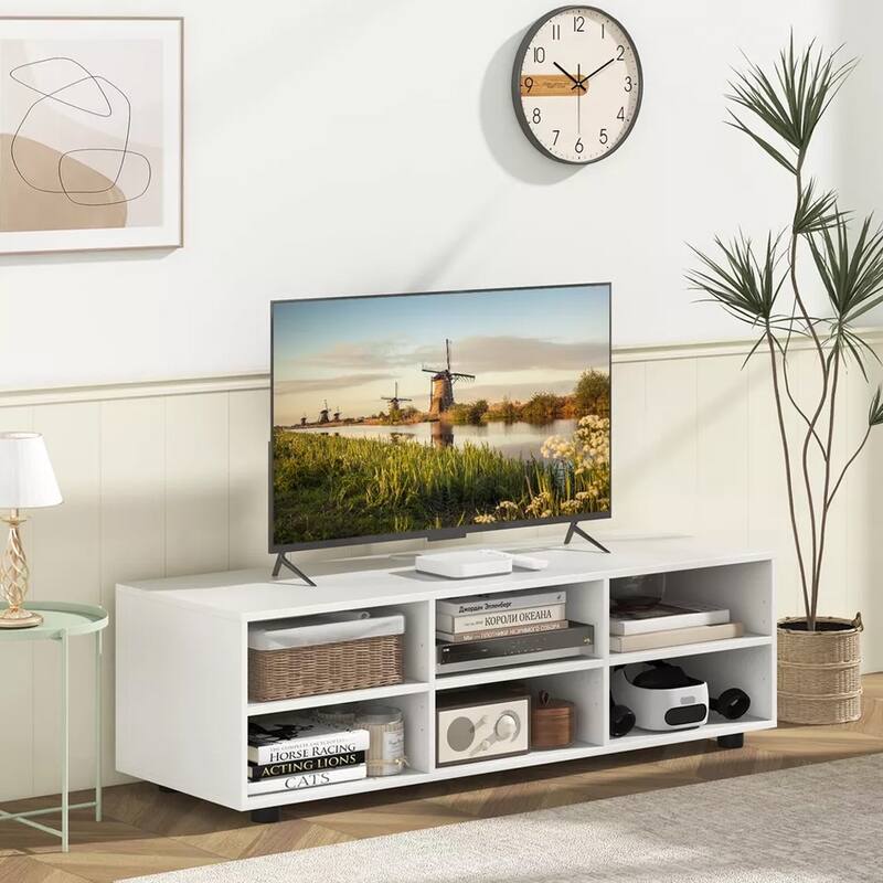 6-Cubby TV Stand Coffee Table w/ 6 Storage Compartments White - 47 inches in width
