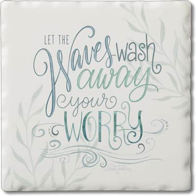 Absorbent Stone Tumbled Tile Coasters, Waves Wash Away, Set of 4