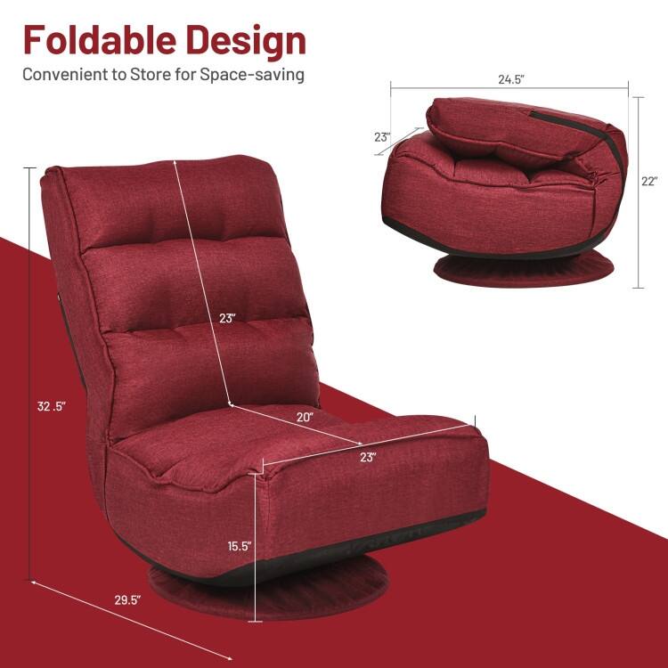 360-Degree Swivel Floor Chair with Foldable Design and Adjustable Backrest