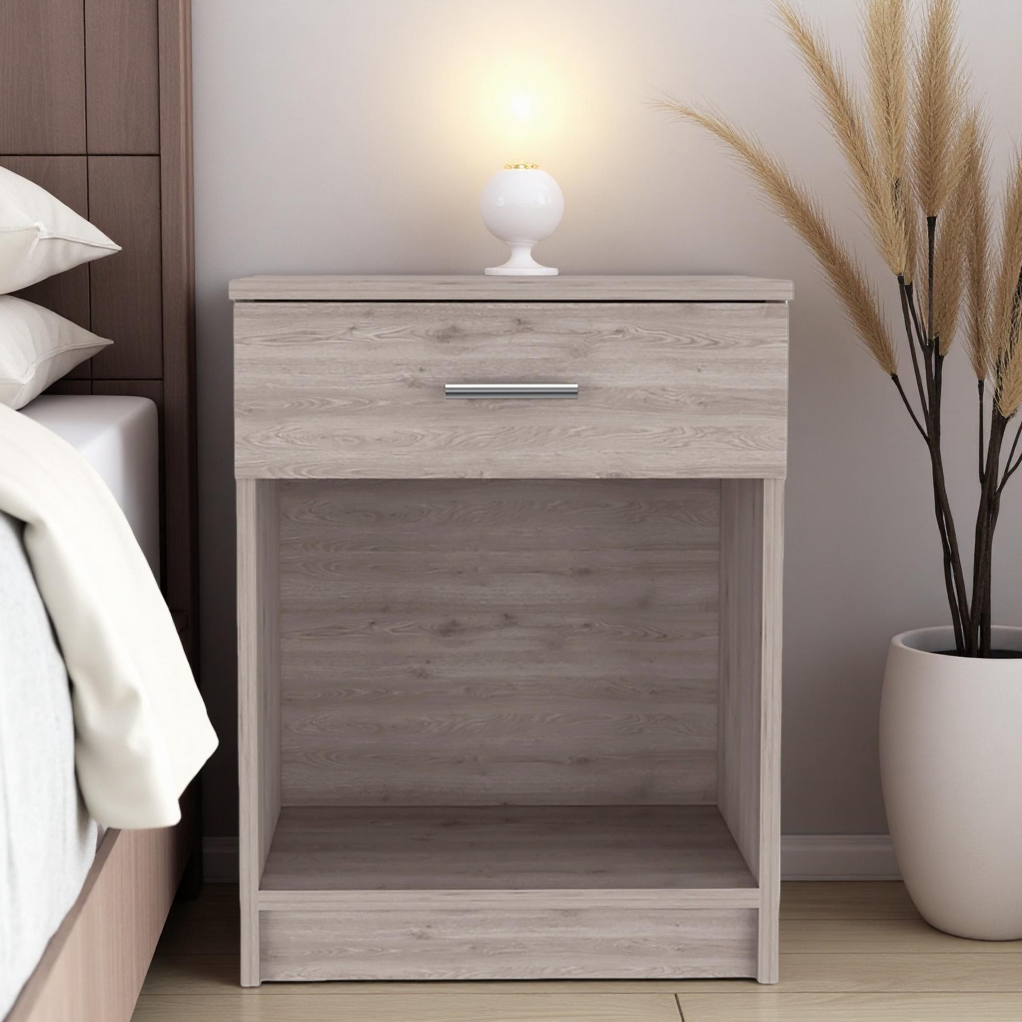 16.7"L Manufactured Wood 1-Drawer Nightstand with Open Shelf, Rectangular Design & Contemporary Finish