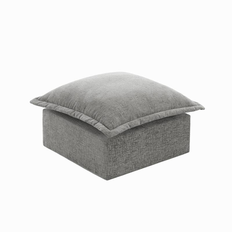 31.7"W Oversized Chenille Upholstered No Assembly Square Ottoman - Grey