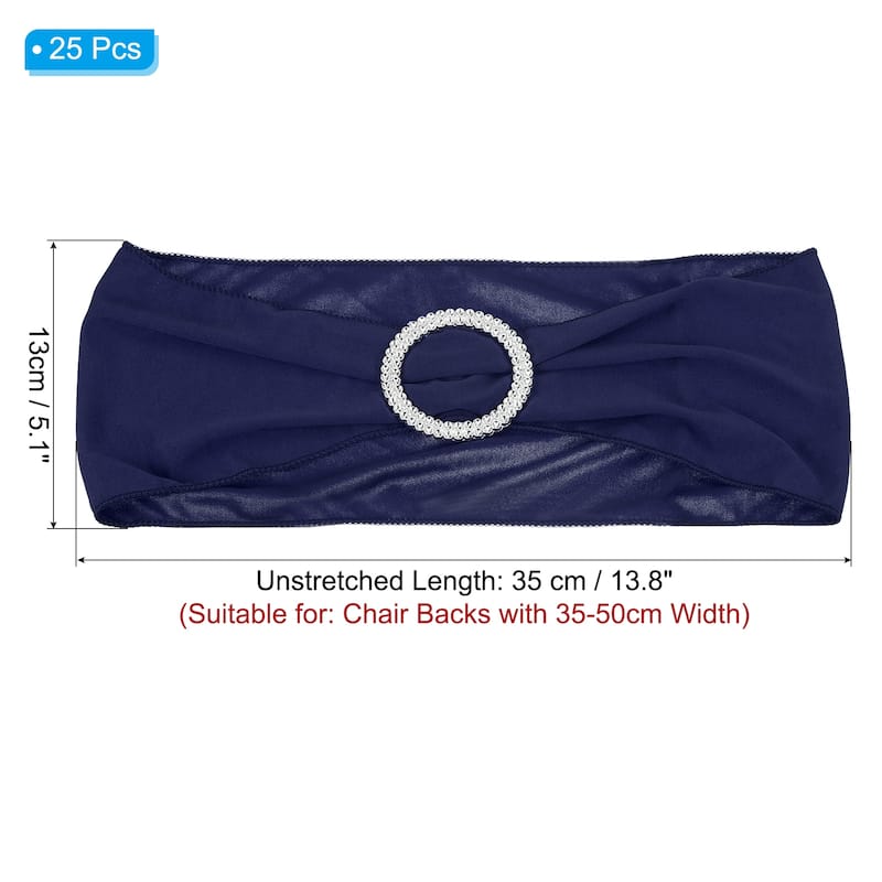 14"x5" Stretch Chair Sashes Bows Chair Bands Sash with Buckle - Dark Blue - 25 Pcs