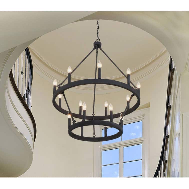 Acroma 15-light Farmhouse Black Tiered Chandelier for Dining Room - 27.5 inches