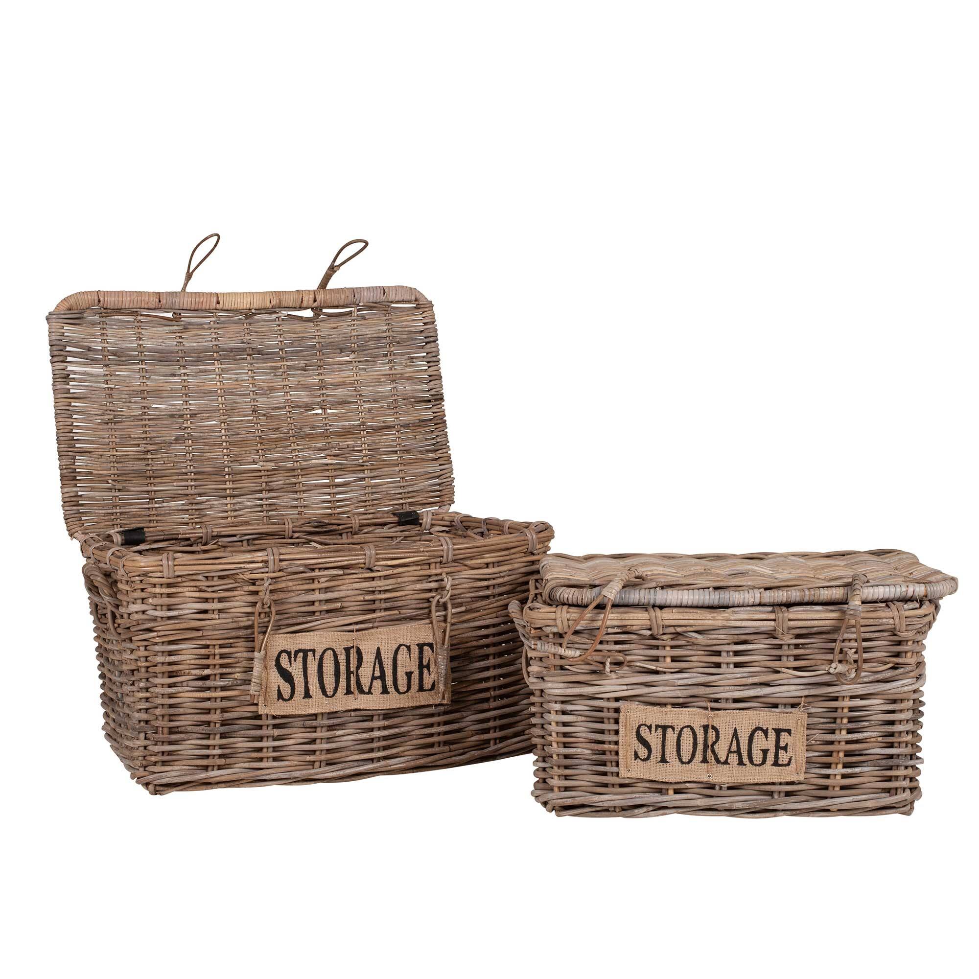 East at Main Handmade Natural Rattan Baskets with Lids (Set of 2) Bed