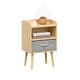 preview thumbnail 9 of 7, Nightstand With Collapsible Fabric Drawer, 2-Tier Storage End Table, Wood Side Table with Storage Cabinet - Oak
