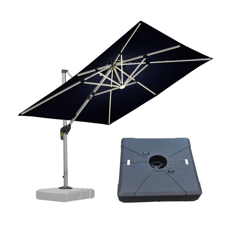 PURPLE LEAF 9 ft Double Top Solar Powered LED Square Patio Cantilever Umbrella with Base - Black