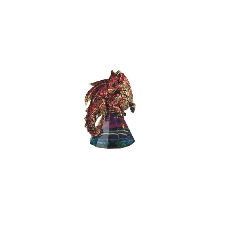 Q-Max 3.5"H Red Volcano Dragon Standing on Pyramid Glass Statue Fantasy Decoration Figurine