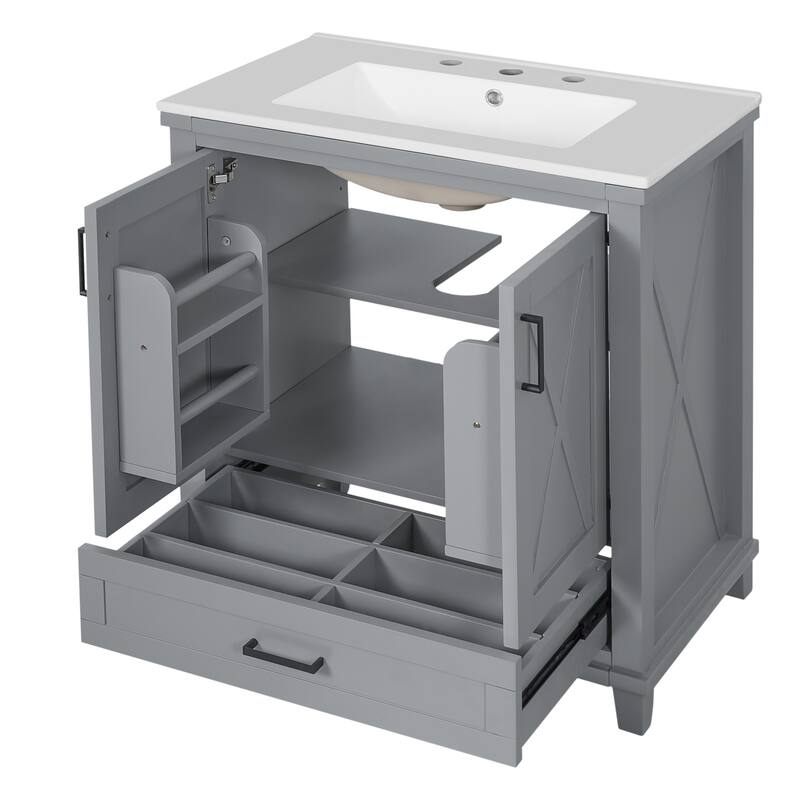 Bathroom Vanity with Sink, Freestanding Bathroom Storage Cabinet, Bathroom Cabinet with 2 Soft-Close Doors & 1 Divided Drawer