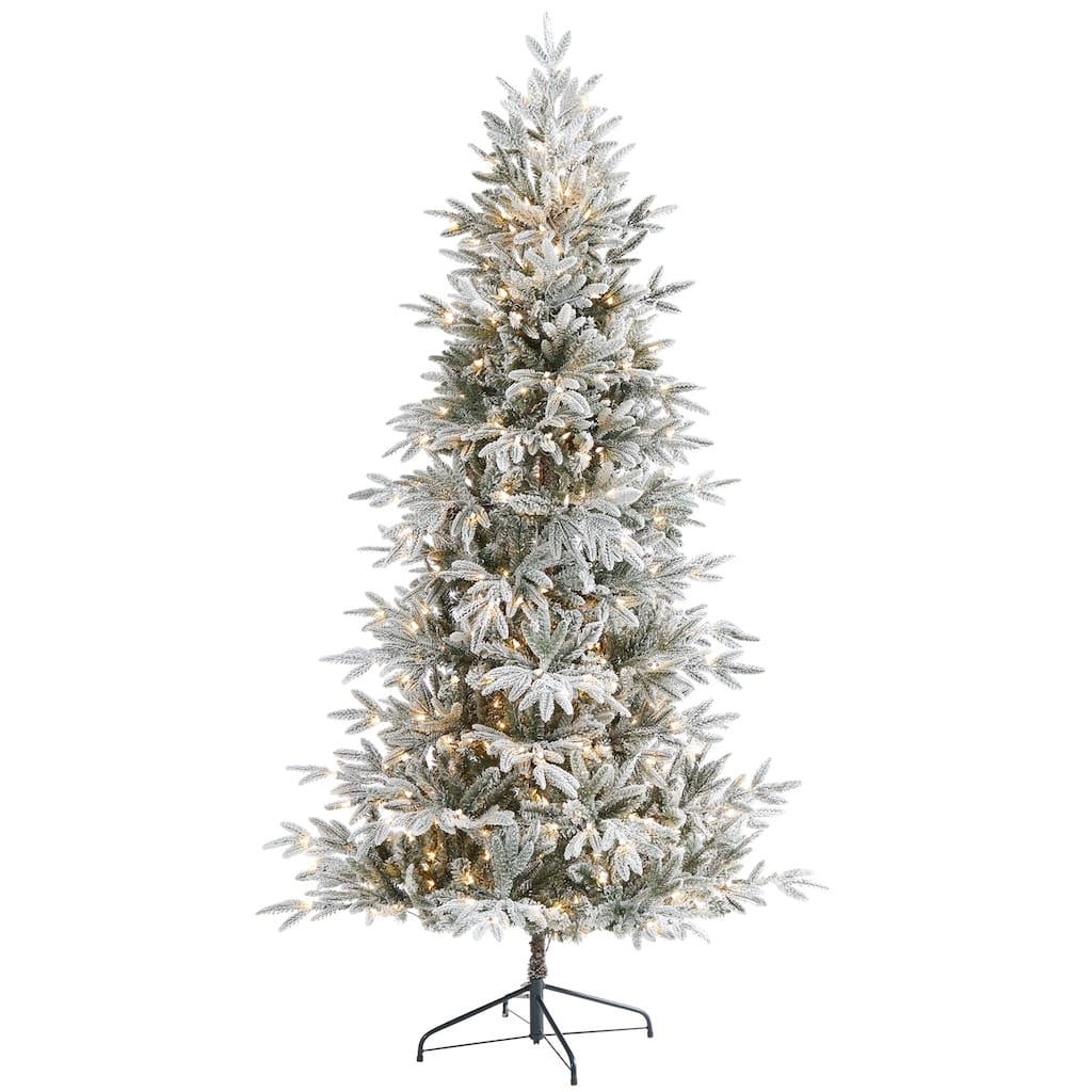 7.5 Ft Artificial Christmas Tree with LED Lights - Holiday Spruce Decor, Bendable Branches, Indoor Xmas Tree - White - 84