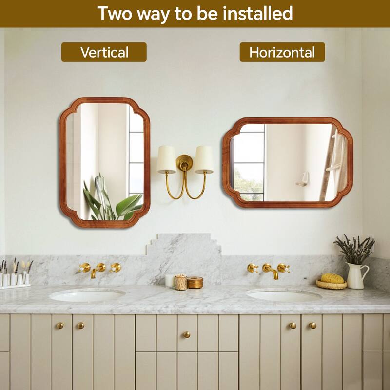 20"x 30" Solid Wood Frame Rounded Corner Decorative Mirror, For Bedroom, Bathroom, Living Room, Entryway