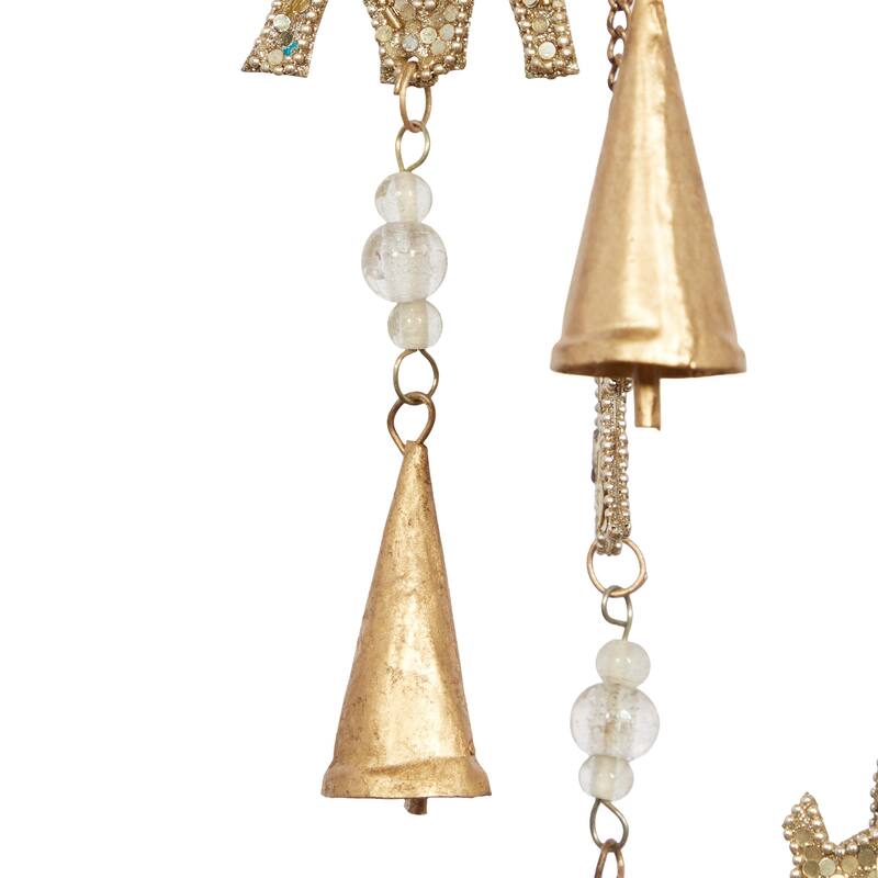 Metal Elephant Handmade Embellished Indoor Outdoor Windchime with Glass Beads and Cone Bells - Gold - Roche River Decor