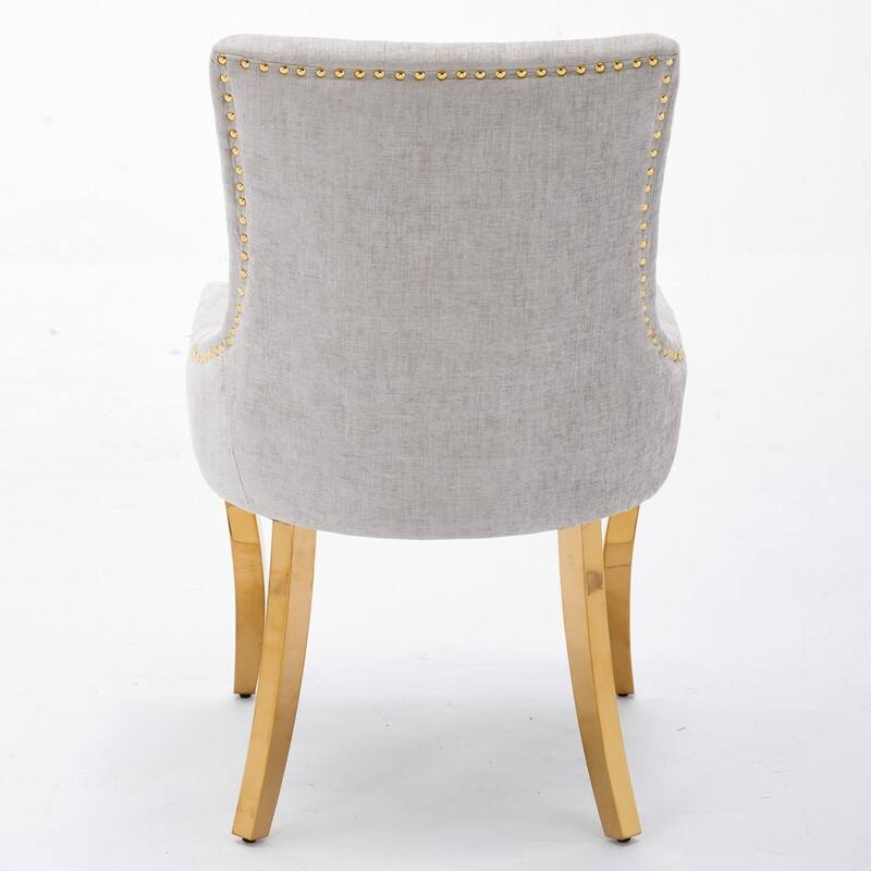 Luxe Curved Accent Dining Chairs with Gold-Plated Legs & Textured Chenille Upholstery, Set of 2