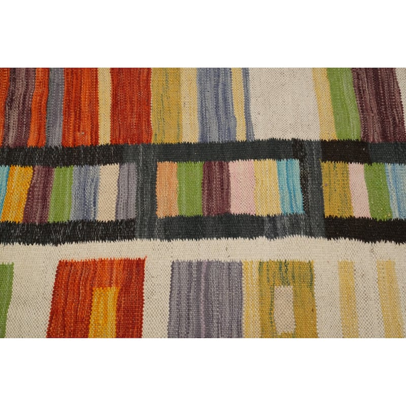 Hand Woven Oriental 100% Wool Carpet Southwestern Tribal Multi-Colored Kilim Area Rug - 9' 8'' X 8' 4''