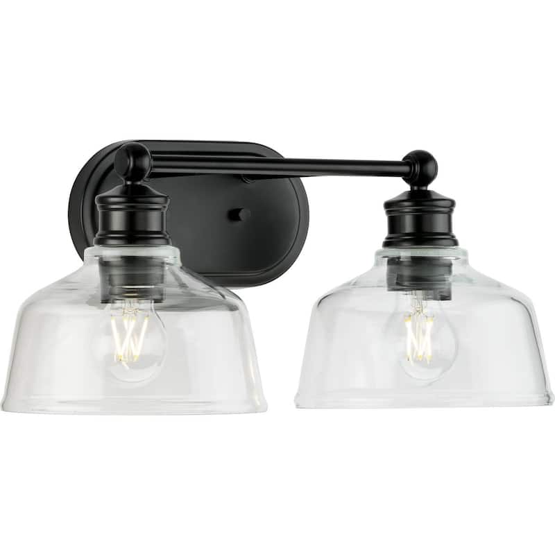 Singleton Collection 2-Light 17 in. Matte Black Vanity Light with Clear Glass Shades - Small