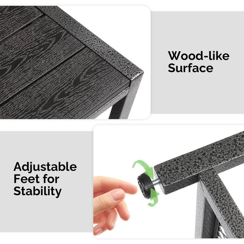 35 in Black Rectangular Metal Outdoor Coffee Table, 2-Tier Space-Saving Patio Table