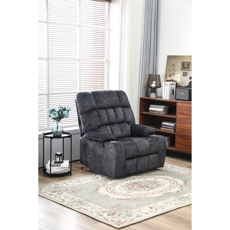 Power Lift Recliner Chair with Heat & Massage, High Density Foam Electric Sofa, Lounge Chair with Side Pockets & Cup Holders
