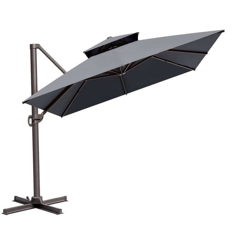 10 x 13 Feet Double Top Rectangular Patio Offset Cantilever Umbrella Aluminum with Crank