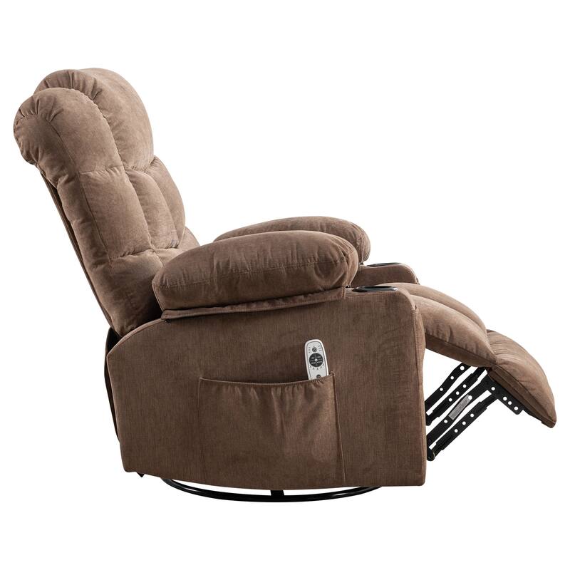 Oversized Massage Swivel Recliner with Heat USB Cup Holders for Adults