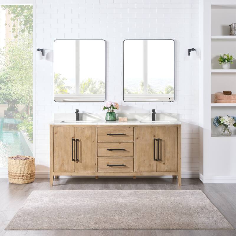 Altair Laurel Bath Vanity with Calacatta White Quartz Stone Countertop with Mirror