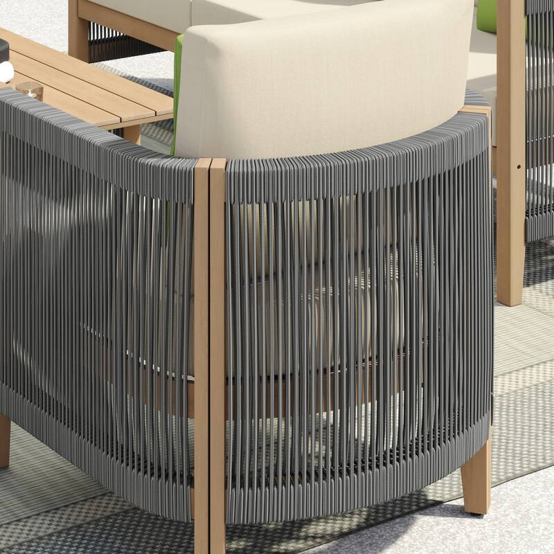 Corvus Iona 4-piece Patio Eucalyptus Wood and Rope Sofa Seating Set with Sunbrella Fabric