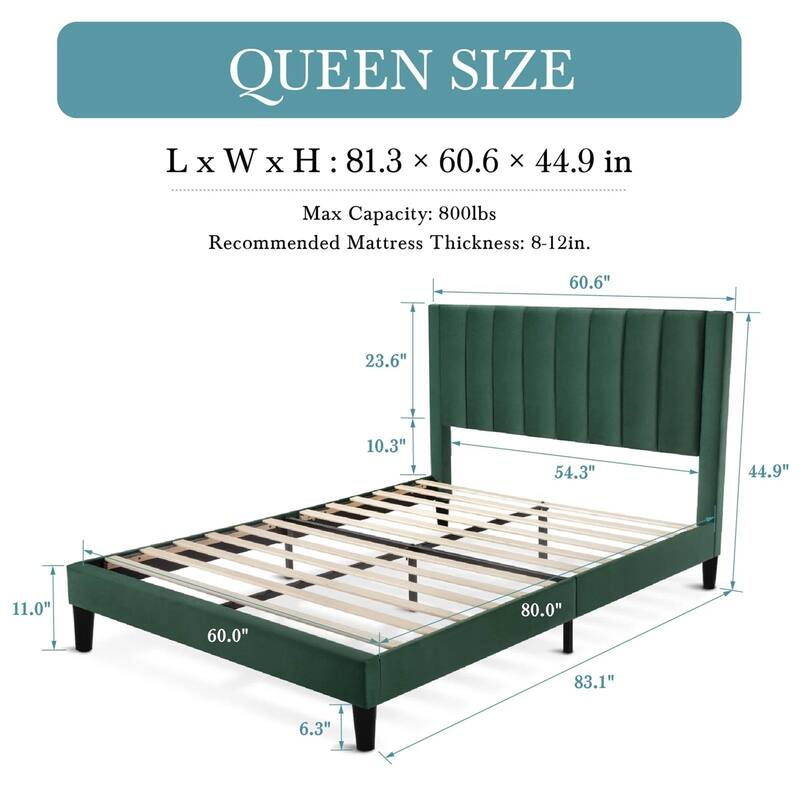 Velvet Upholstered Platform Bed Frame with Headboard