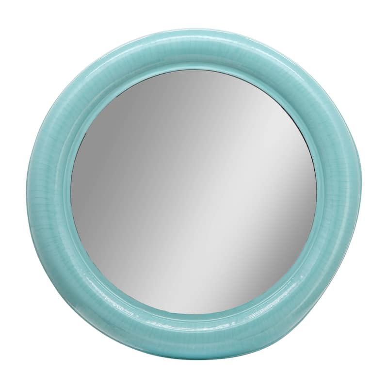 36" Mounted Round Metal Wall Mirror Contemporary Turquoise Teal Blue Circle Hanging Mirror for Bedroom, Bathroom, Home - 36" x 2" x 36" - Turq/teal