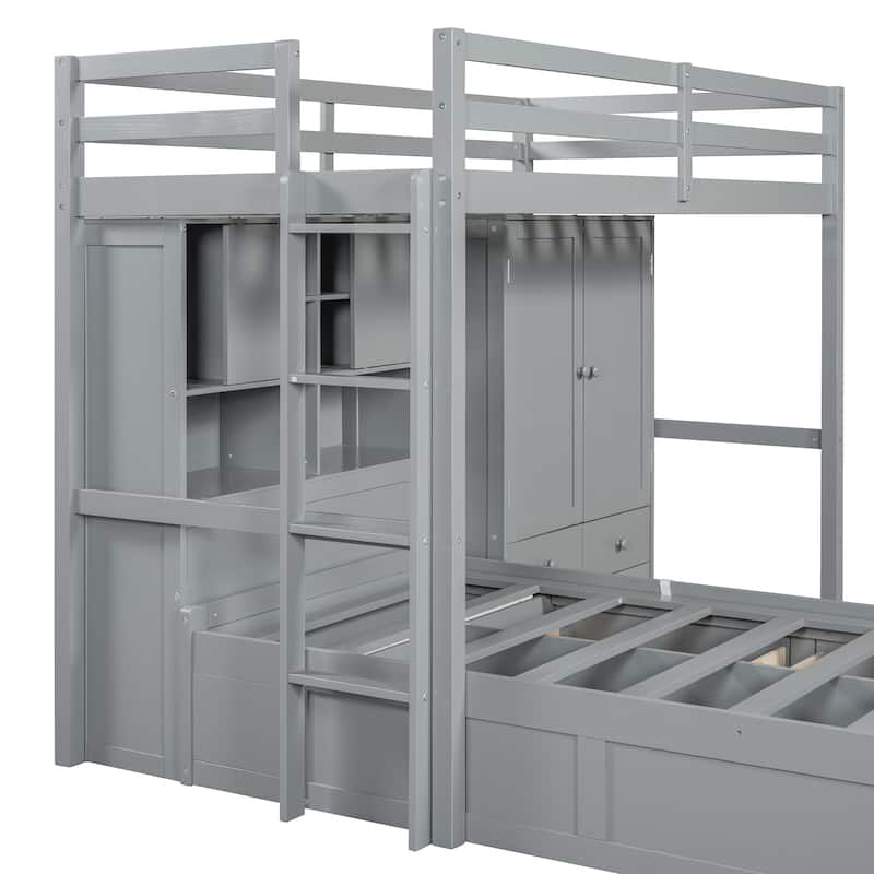 Twin Bunk Bed Hydraulic Bed with Drawers, Wardrobe, Storage Shelves by Harper&Bright Designs
